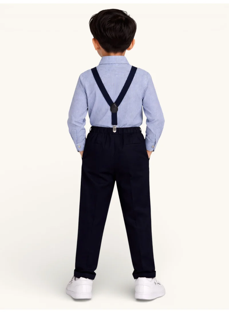 victor and jane Boys 4 Pc set Formal Shirt, Navy Trousers, Suspenders & Bow Tie Set (3 Months–9 Years)